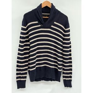 Banana Republic Sweater Shawl Collar Men‎ Medium Navy Blue Striped Long Sleeve